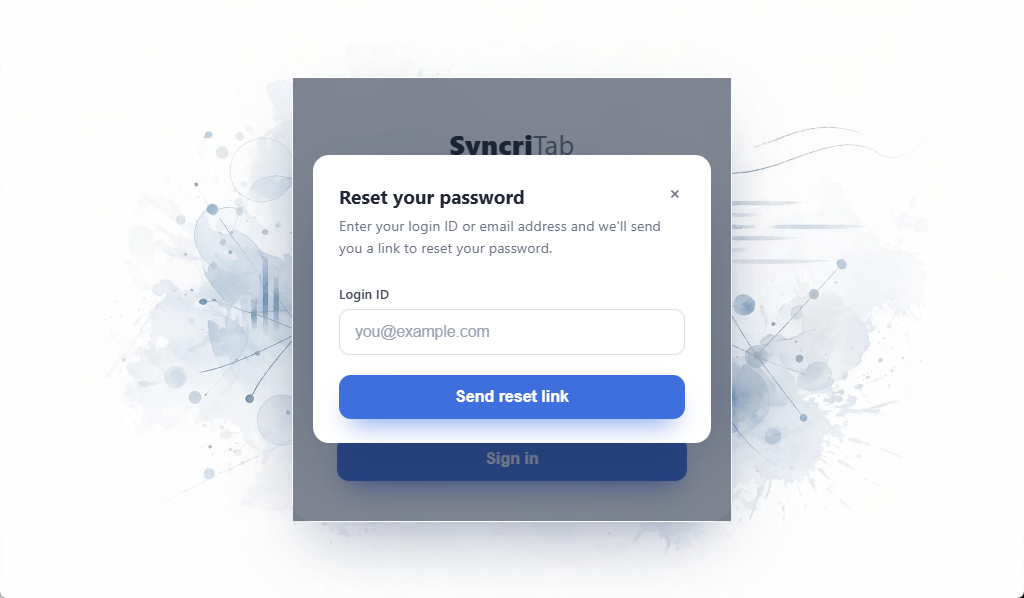 The Reset your password dialog asking for a login ID.