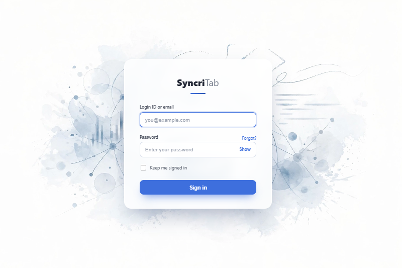 The SyncriTab sign-in page.