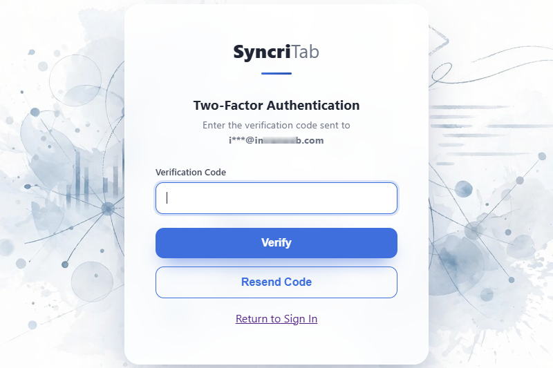 The Two-Factor Authentication page asking for a verification code.
