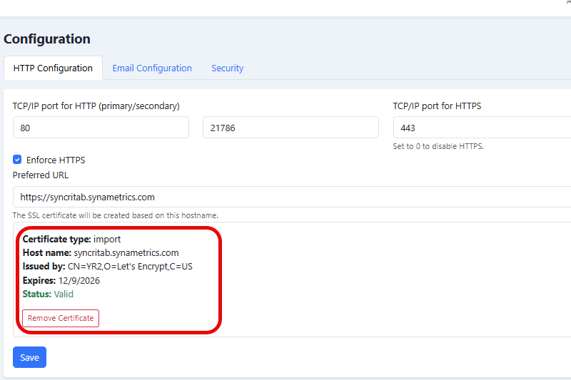 The Let's Encrypt status page after a certificate was issued.