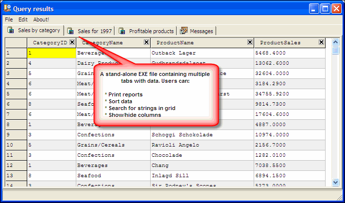 Export data to EXE file