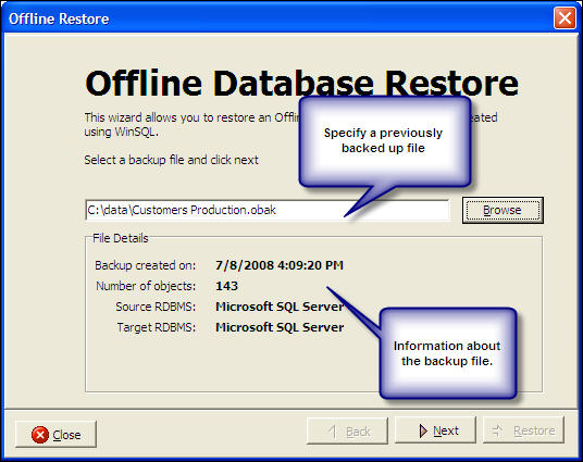 Offline restore