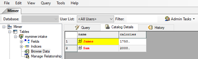 Mimer View Data in Table