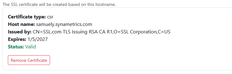 SyncriTab certificate details showing a valid certificate