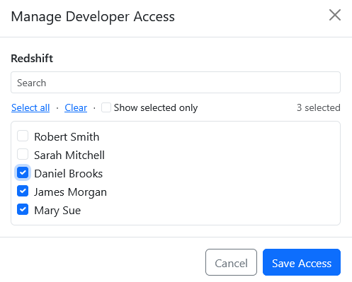 Redshift SyncriTab Manage Access