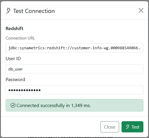 Redshift SyncriTab successful connection