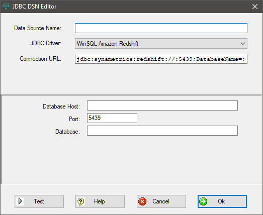 WinSQL JDBC Connection field for Redshift
