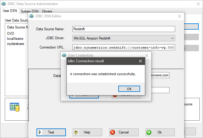 WinSQL successful connection to Redshift